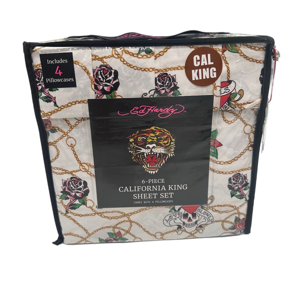 Ed Hardy California King Sheet Set 6 Pcs Skull‎ Love Kills Slowly NWT